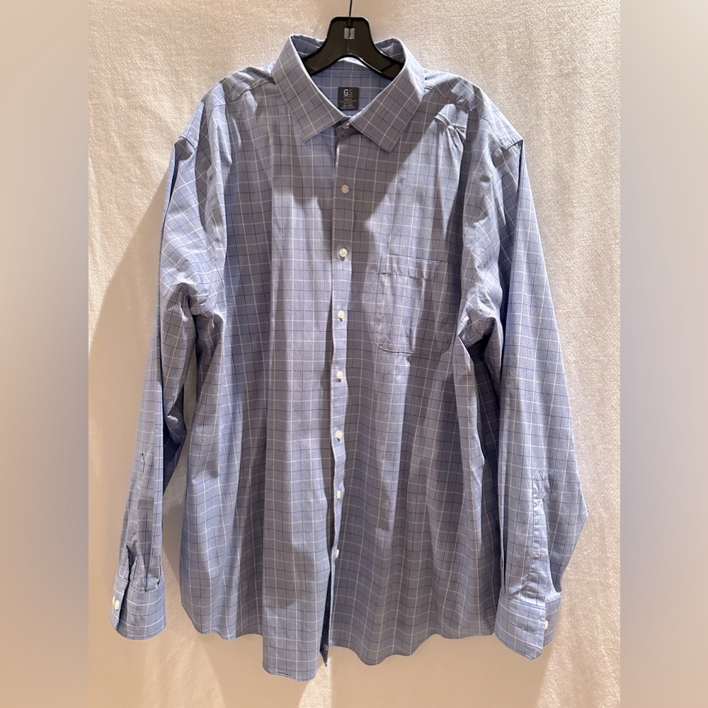 DXL GOLD SERIES men’s button down plaid blue shirt, 18 1/2 36/37
